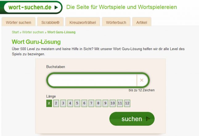 Wort Guru Loesung auf wort-suchen.de