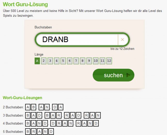 Woerter in der Loesung von wort-suchen.de