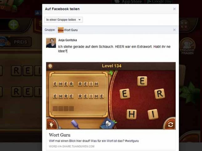 Frag freunde funktion bei wort guru